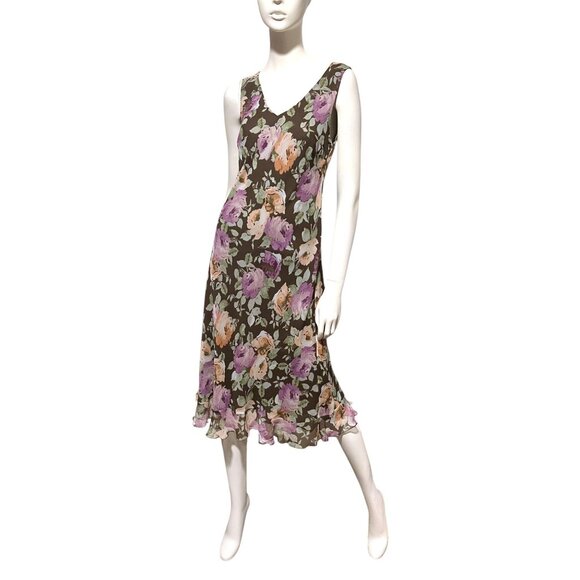 Y2K Silk Midi Dress 10 Bias Cut Ruffle Sleeveless Fairy Whimsygoth 100% Silk - Picture 2 of 9